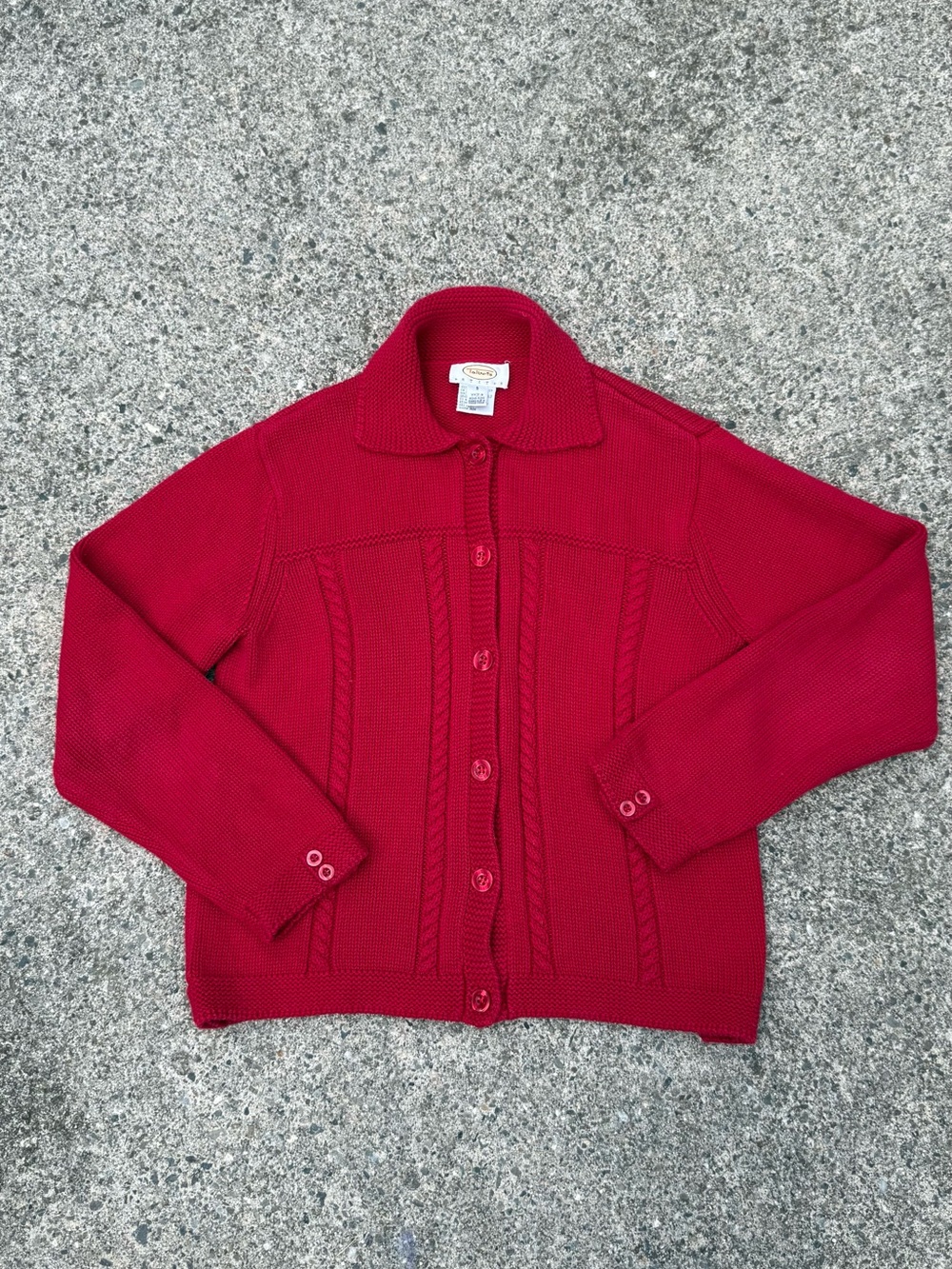 Talbots Red 100% Cotton Collared Cable Knit Cardigan Sweater Size S Cottagecore